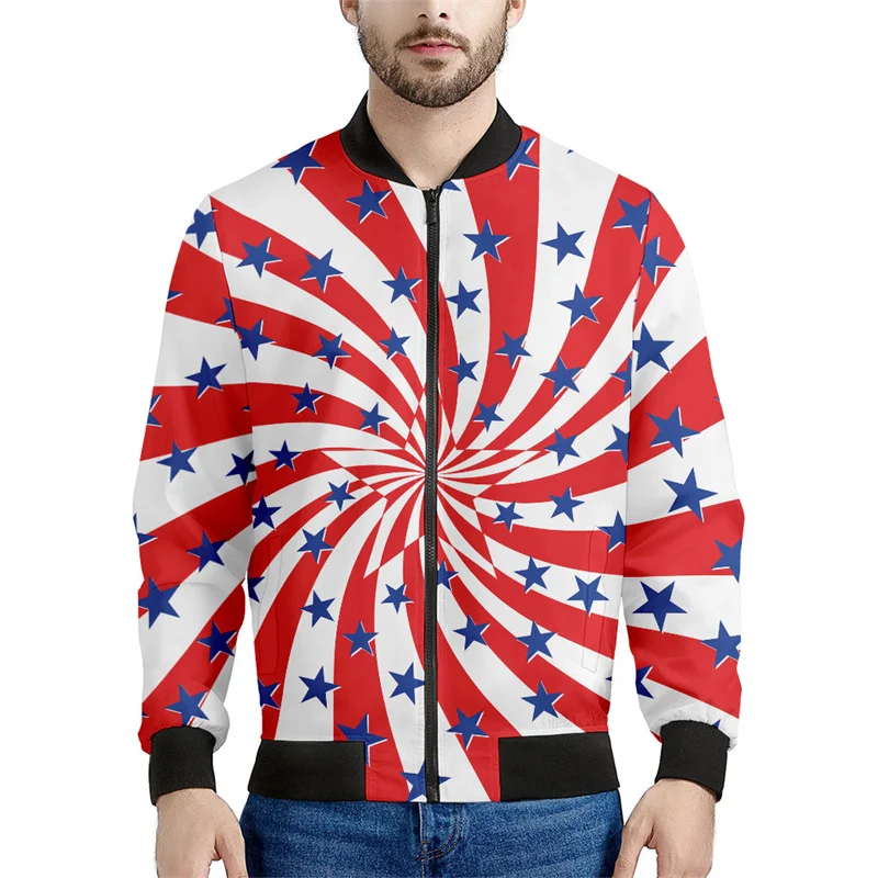 thumbnail image 1 of Chaqueta con estampado de estrellas y bandera estadounidense para hombre, chaqueta con cremallera estampada en 3D, abrigo informal holgado, sudadera con cremallera para primavera y otoño, 1 of 4