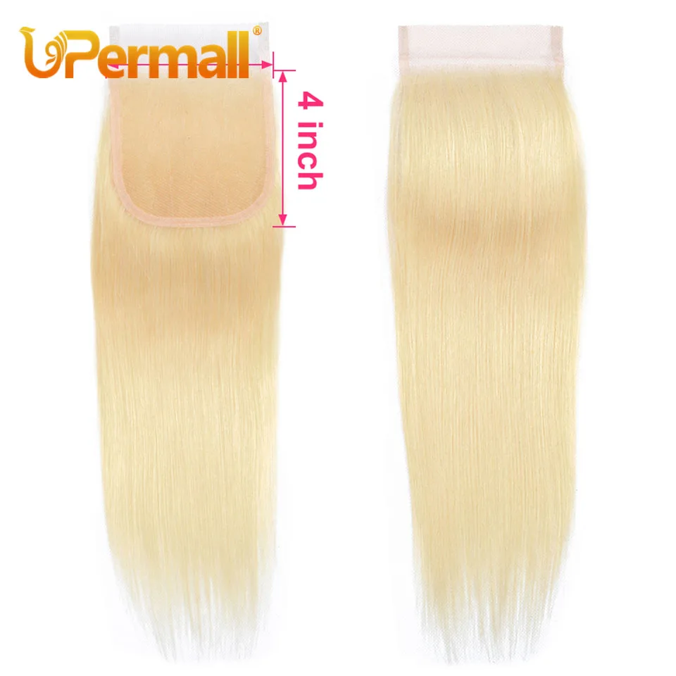 Upermall #613 Blonde 13x4 Lace Frontal Straight Pre Plucked Swiss HD Transparent 4x4 5x5 Closure 100% Remy Human Hair