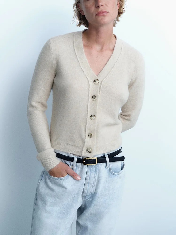 

Cardigans For Women Clothing 2023 Ribbed Trim V Neck Casual Knitted Sweter Cardigan Winter Long Sleeve Single Breasted Cardigan