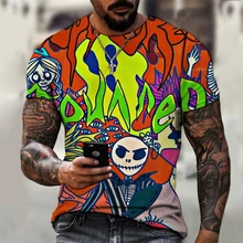 T-shirt Men's Short Sleeved Round Neck, Casual and Loose, Printed with the Head of Death, Fashion, Summer 2021