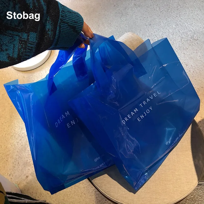

StoBag 50pcs Transparent Shopping Tote Bag Plastic Clothes Gift Packaging Storage Pouch Handbag Portable Custom Logo(Extra Fee)