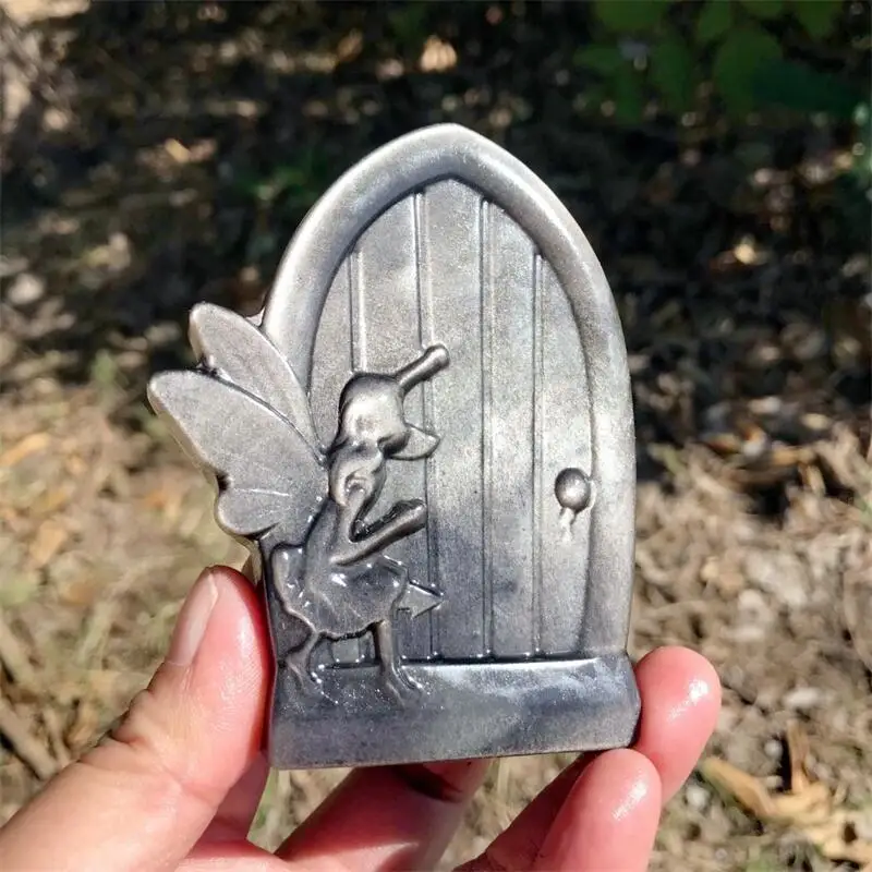 Natural Silver Obsidian Fairy Door Carving Statue Reiki Healing Crystal Home FengShui Decoration Gifts 1PCS 4