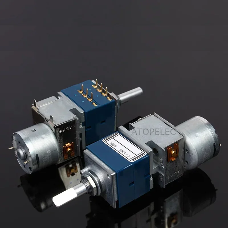 Japan ALPS RK27 Motorized Stereo Potentiometer Dual 5K/10K/50K/100K 2-Gang HiFi Audio AMP Remote Volume Control Flat D Shaft 1pc