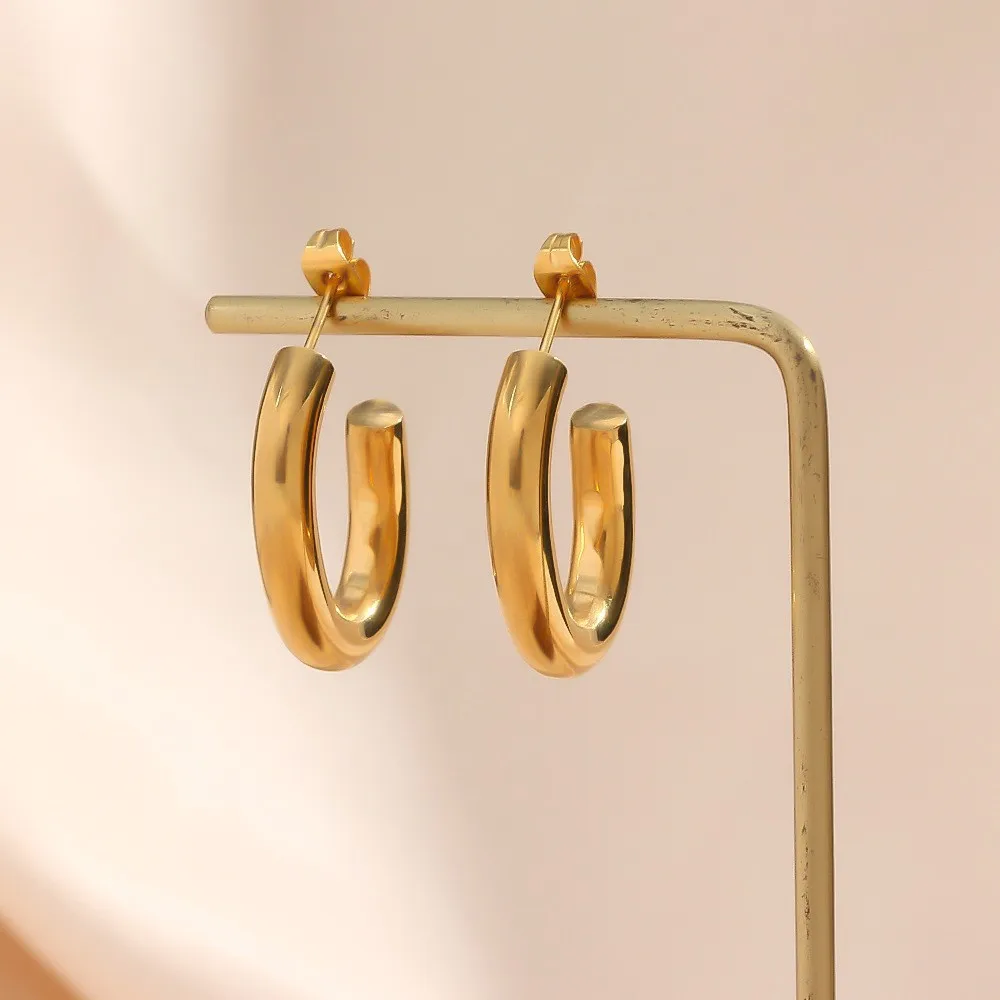 Classics Smooth Stainless Steel Waterproof Stacked Hoop Earrings for Women Elegant Bride Wedding Jewelry Rust Proof Ear Buckle