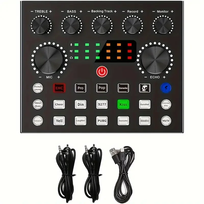 XIAOKOA V8S Sound Card Professional Bluetooth-Compatible Studio Record Premium Mic Preamp Sound Card Live Music Mixer