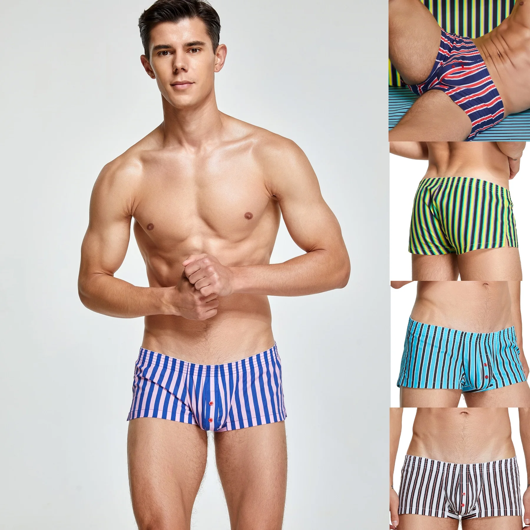 

SEOBEAN мужские сексуальные 100% хлопковые шорты домашние удобные полосатые плавки