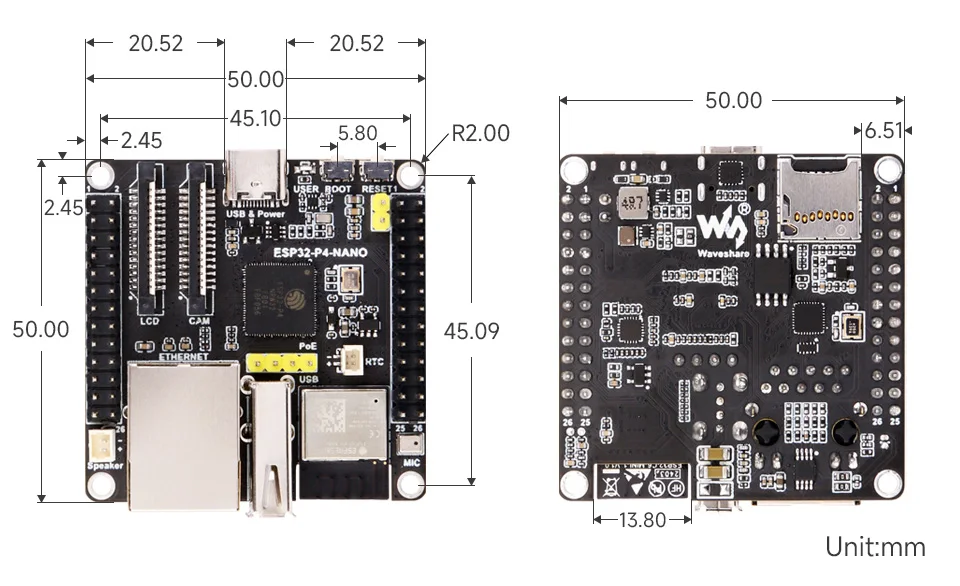 Waveshare ESP32-P4-NANO ESP32-P4 RISC-V MCU Bluetooth5/BLE Wi-Fi6 32MB PSRAM 16