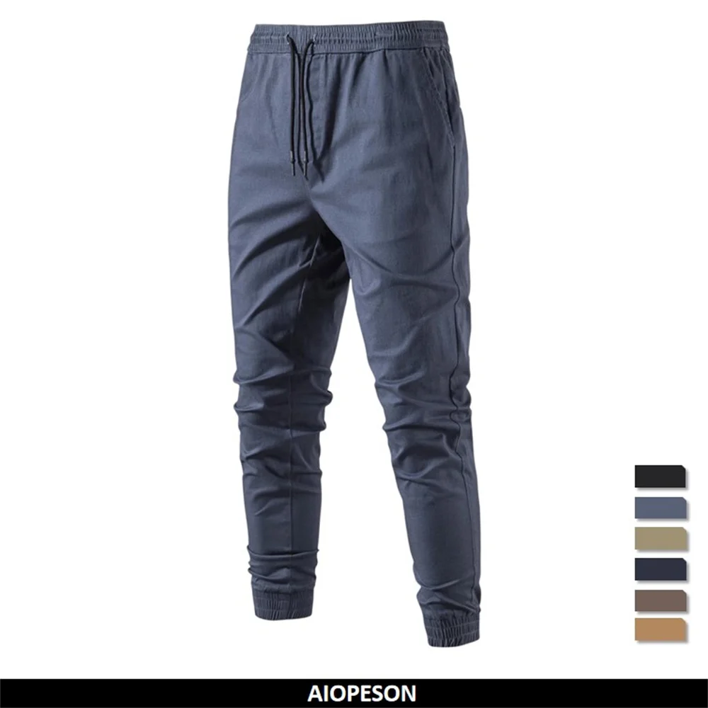 AIOPESON-100-Cotton-Causal-Pants-Men-Soild-Color-Drawstring-Elastic ...