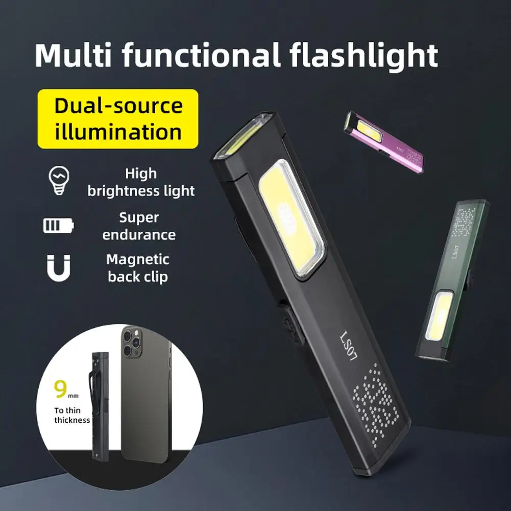 Ultra-light LED Keychain Flashlight Mini Torch Light Pocket Lantern Type-C Rechargeable with Clip Flood Work Light With Magnet