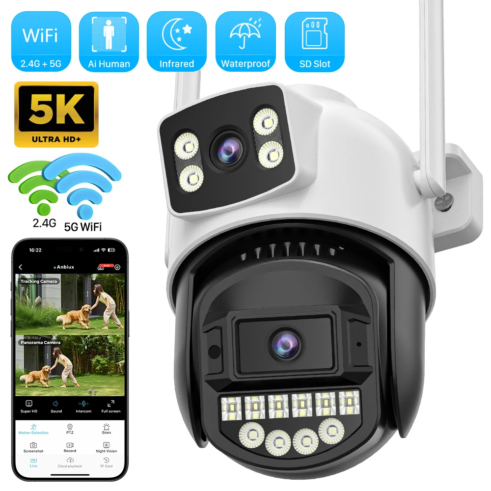 10MP 5K Wifi Surveillance Camera 8M Dual Lens AI Human Detect Auto-cruise P2P 5Ghz Wifi Wireless Outdoor Security PTZ IP Camera 1