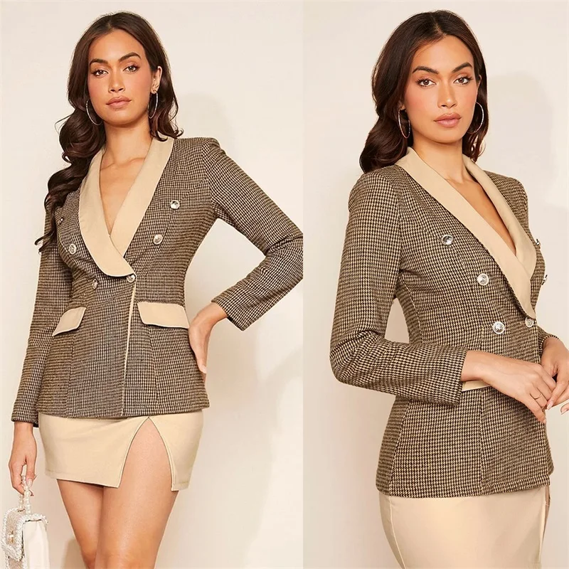 

Houndstooth Women Suit Dress Set Blazer 2 Pieces Spring 2023 Formal Sexy Office Lady Prom Coat Jacket Custom Made женский костюм