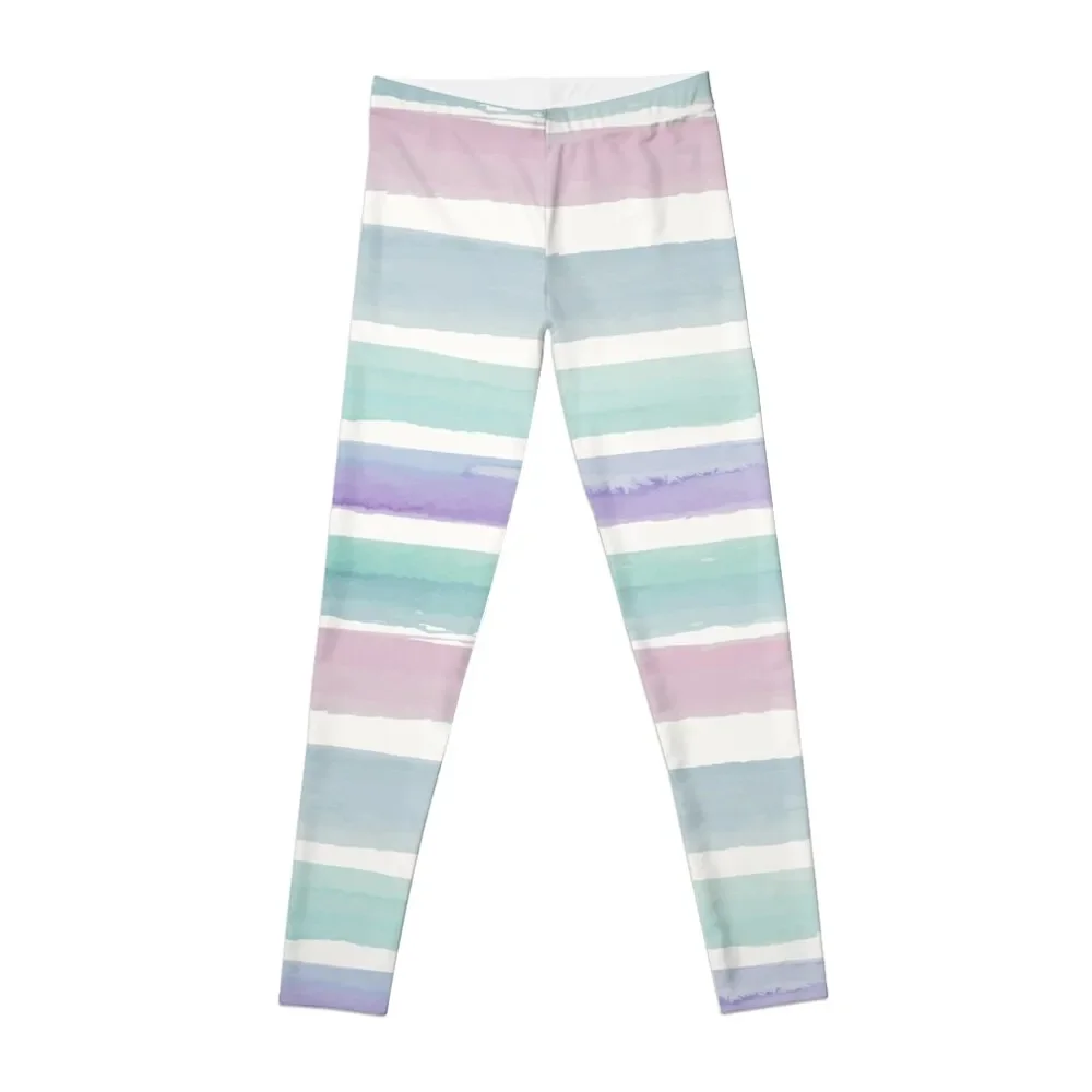 

Леггинсы пастельные акварельные в полоску, спортивные теннисные леггинсы, брюки, женские леггинсы