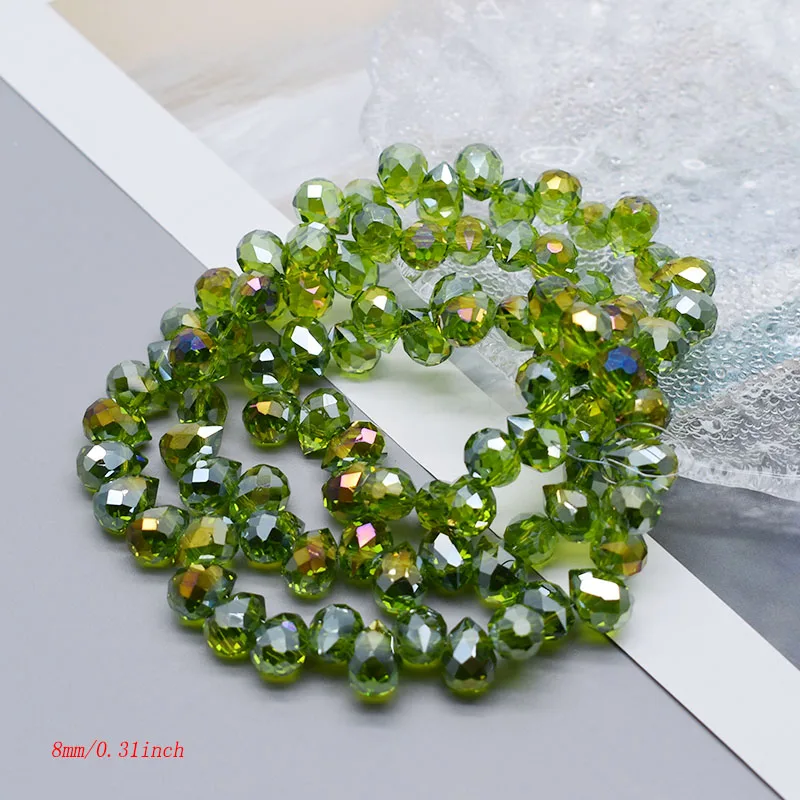 50 Stück grüne Kristall-Erdbeerperlen, 8 mm, facettierte Kristallglasperlen, lose Abstandsperlen für die Schmuckherstellung, DIY, Kreuzloch – Detail 7