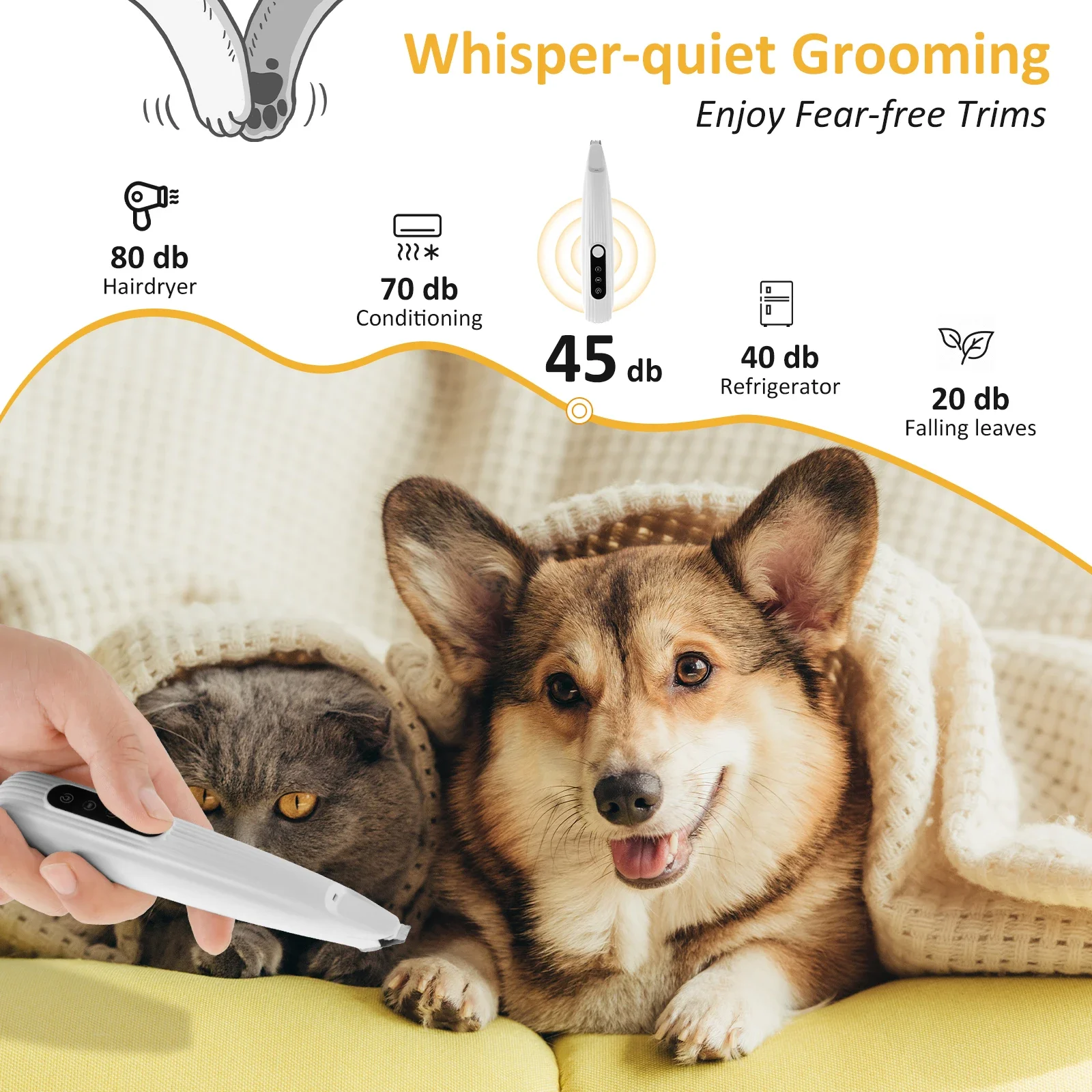 Dog Paw Trimmer with LED Light USB Rechargeable Pet Grooming Clippers Low Noise Dog Paw Clippers Portable Dogs Hair Pet