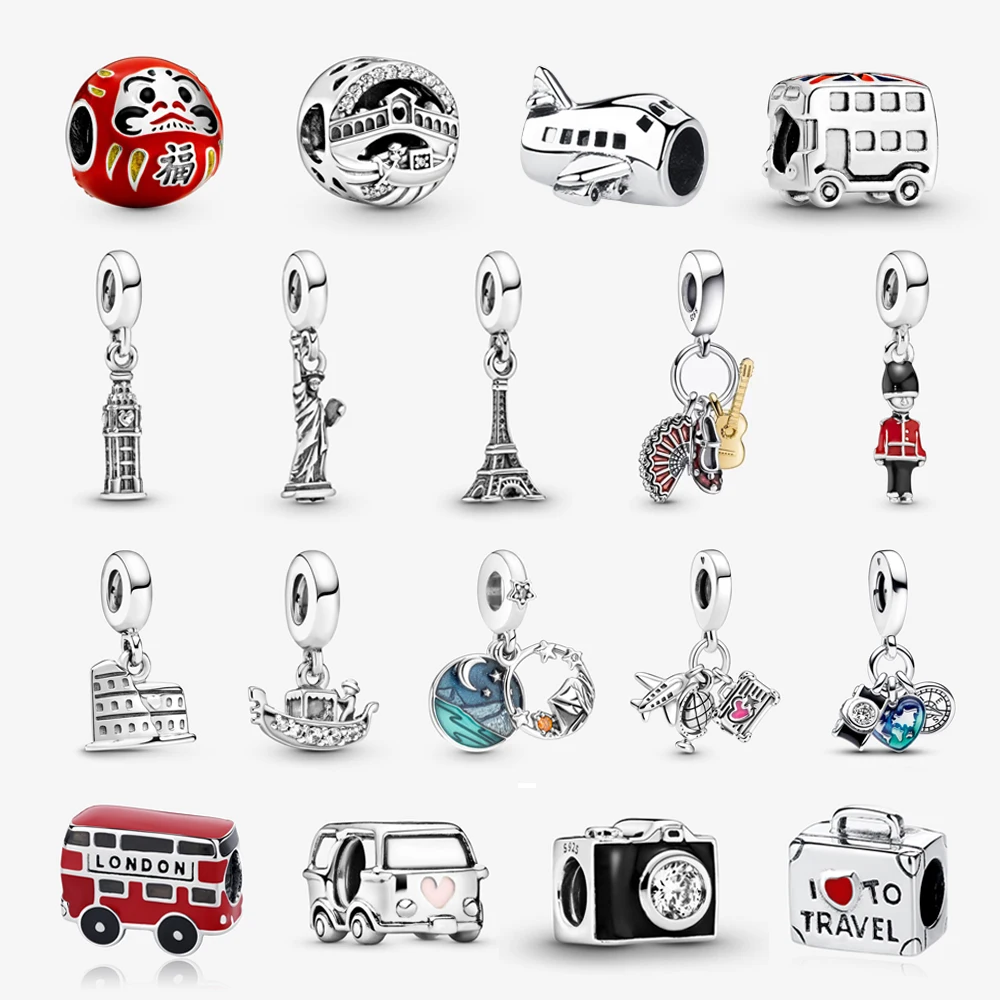 Original 925 Sterling Silver Charms Camera Suitcase London Bus Pendant Beads Fit Pandora Bracelets Necklaces Jewelry For Women ahthen 925 sterling silver beads seeds of elegance clip charms fit original pandora bracelets for women jewelry making gift