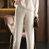 Winter 2023 New Cashmere Suit Women Loose Lapel Sweater Temperament Casual Wide-leg Pants Knitted 100% Pure Wool Two-piece Suit 5