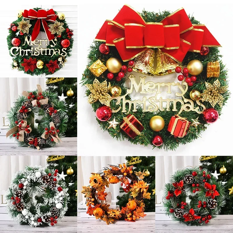 

Red Christmas Wreaths in Front of The Handmade Simulation of Christmas Wreaths Window Wall Door Festive Party Scene Decoration