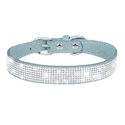 Deluxe Shiny Rhinestone Adjustable Pet Collar - Soft, Lightweight Design for Small to Medium Dogs & Cats (Blue)