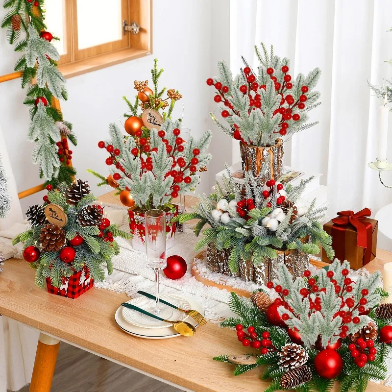 20/1Sets Sneeuwvlok Dennen Rode Hulst Bessen Tak DIY Kerstkrans Bloemstuk Combinatie Feest Thuis Tafeldecoratie_voghion.com