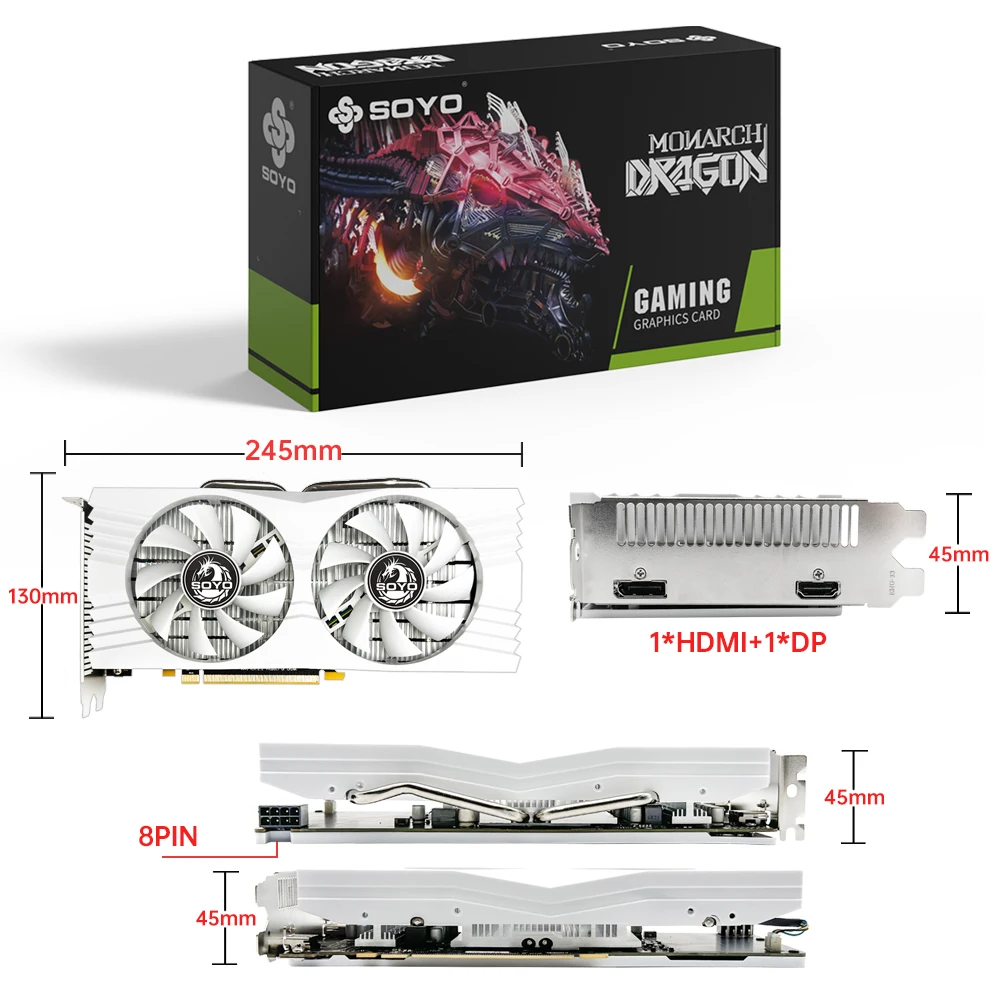 SOYO Graphics Cards Radeon RX580 8G GDDR5 Memory Video Gaming Card PCIE3.0x16 GPU Desktop Computer Components AMD RX 580 8G NWE