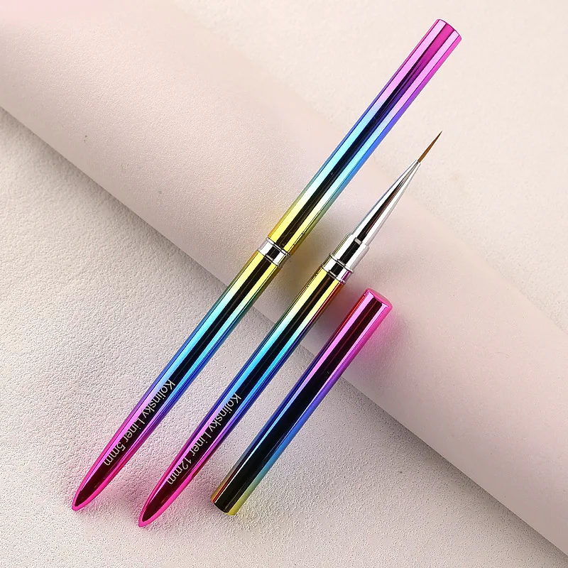 Nail Art Brush Rainbow Metal Long 100% Pure Natural Hair Professional Kolinsky Nails Art Liner Brush Nail Art Pen for Nail Desig 3
