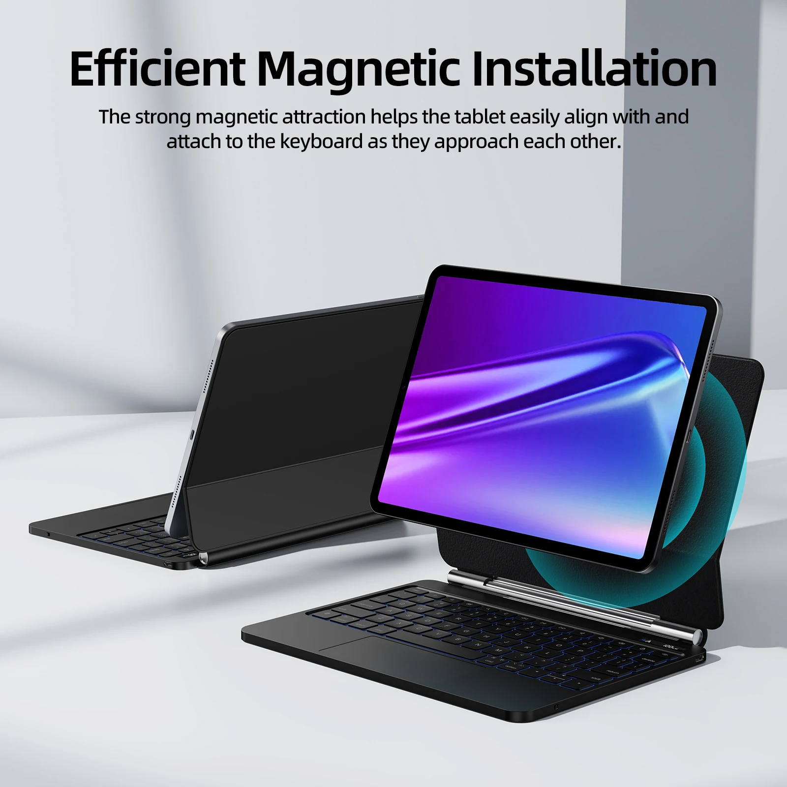 Rechargeable Magnetic Keyboard Case for iPad with LED Display Goojodoq