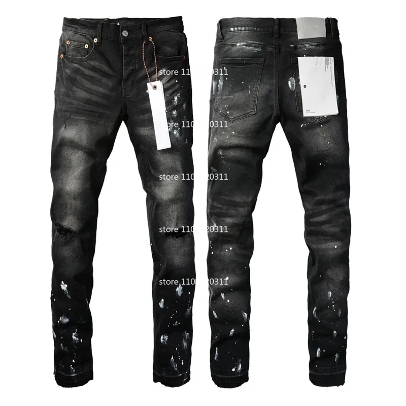 

Design Purpleness Jeans Men Street Fashion Buttons Fly Black Stretch Elastic Skinny Ripped Jeans Buttons Fly Hip Hop high Pants