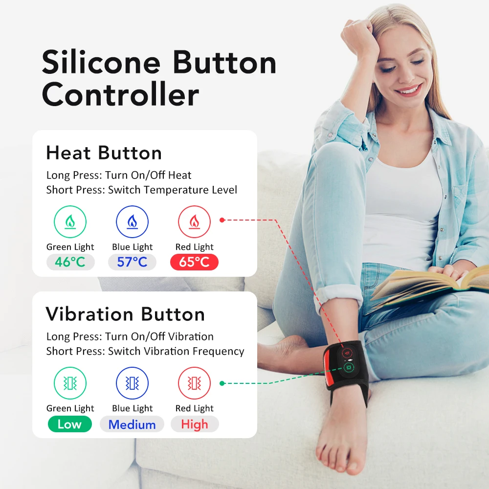 Cordless Red Light Foot Ankle Support Belt Vibration Massage Relaxation Ankle Protect Brace Warm Hot Compress Ankle Brace
