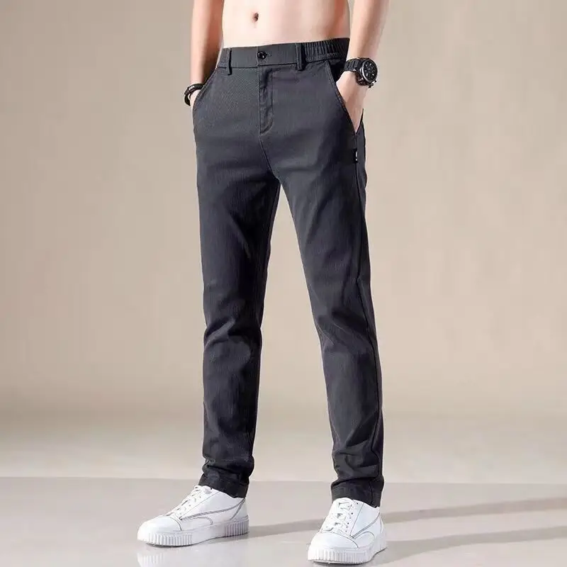 Summer Fashion Harajuku Slim Fit Male Clothes Loose Casual Trousers All Match Wide Leg Pants Solid Pockets Straight Leg Pants