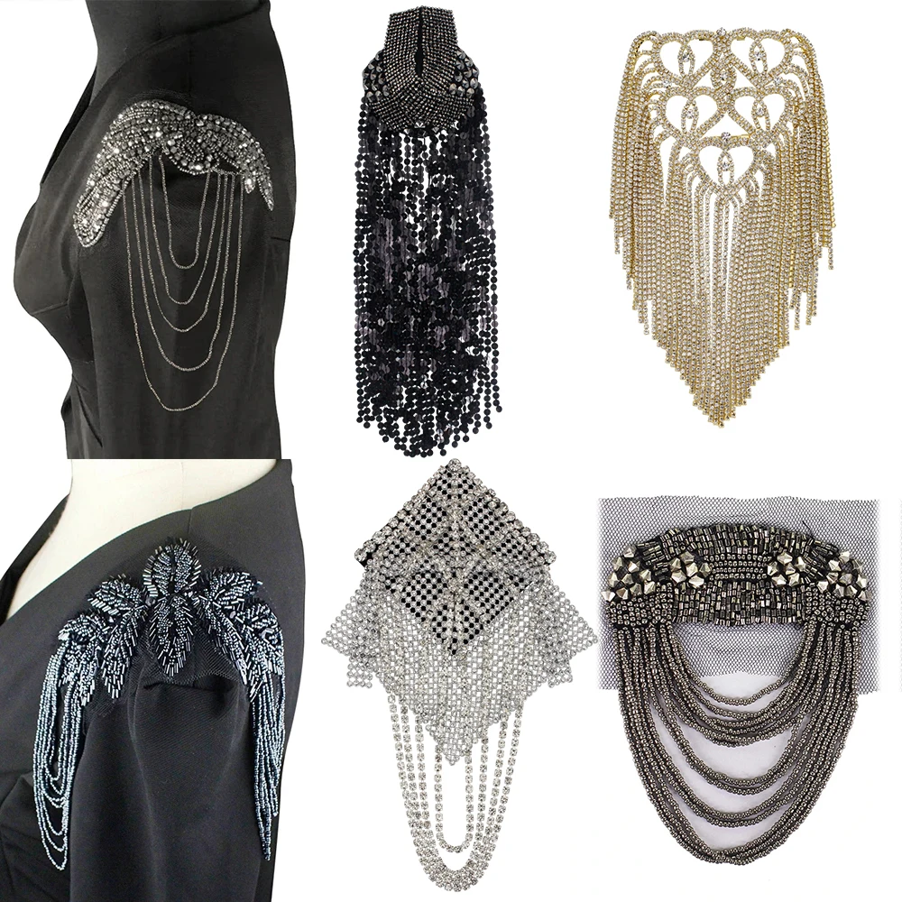 2pcManualBeadsFlowerLeafTasselsShoulderBoardAppliqueCollar