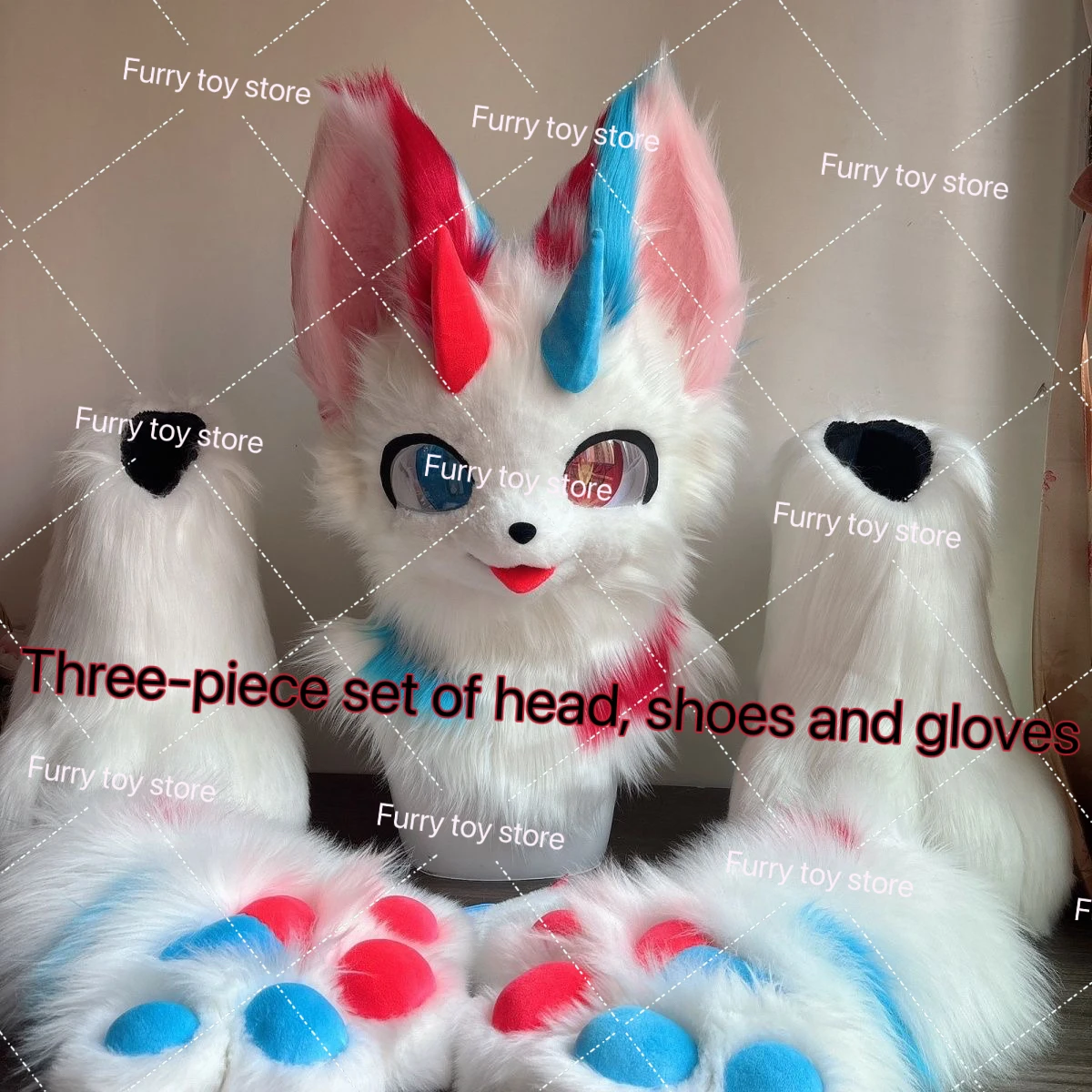 Mascotte Fursuit Husky Fox (tête + pattes + chaussures) Halloween fête