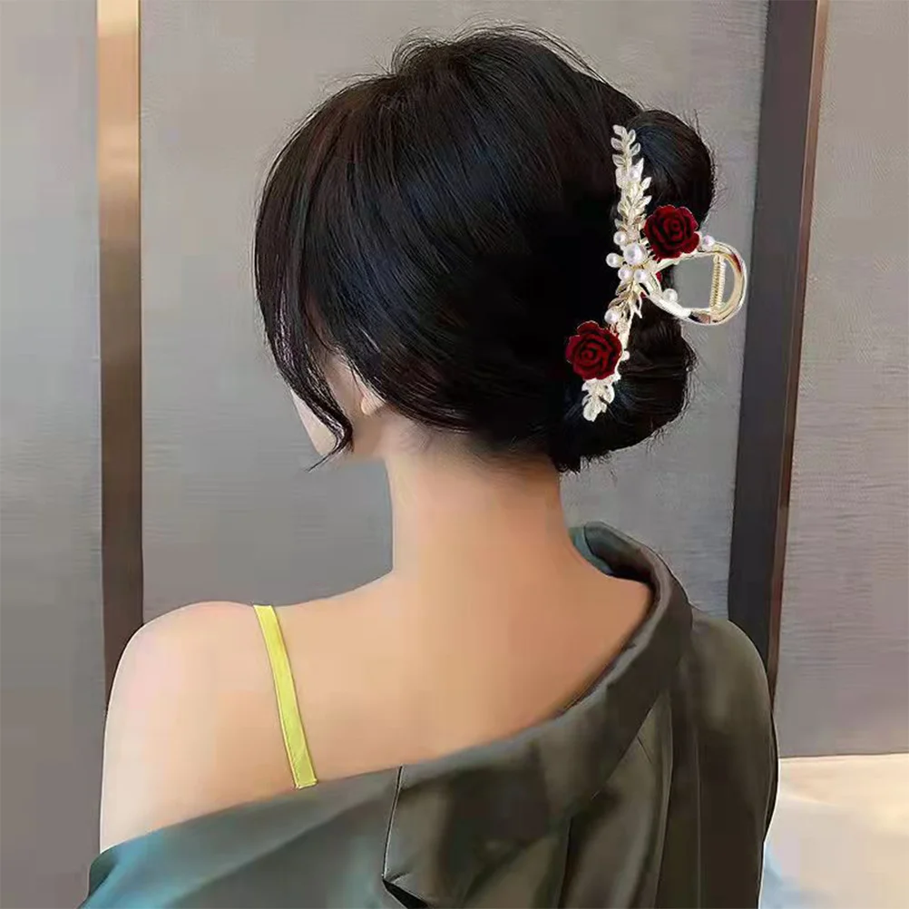 Hairpin Women's Pearl Gold Alloy Flower Shark Clip Grips Jaw Clips Claw for Thick 4