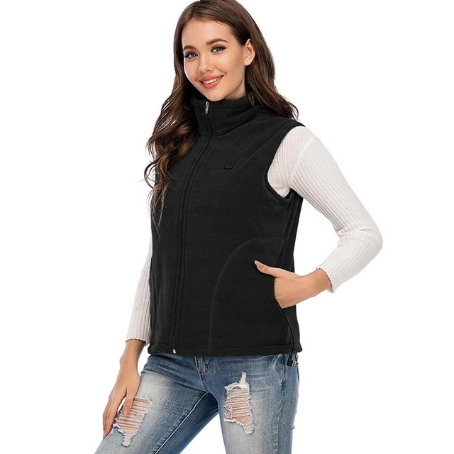 Chaleco térmico para mujer con batería incluida, chaleco eléctrico ligero  de forro polar para mujer, chaquetas térmicas para mujer, Negro 