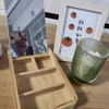 Cosmetic Solid Bamboo Storage Box with Removable Mirror Bedroom Bathroom Makeup Jewelry Lipstick Blush Dressing Table Organizer 6