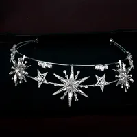 Vintage European 6-Point Star Wedding Crown Tiaras Gold Rhinestone Hair Jewelry Princess Women Headband Bridal Hair Accessories 4