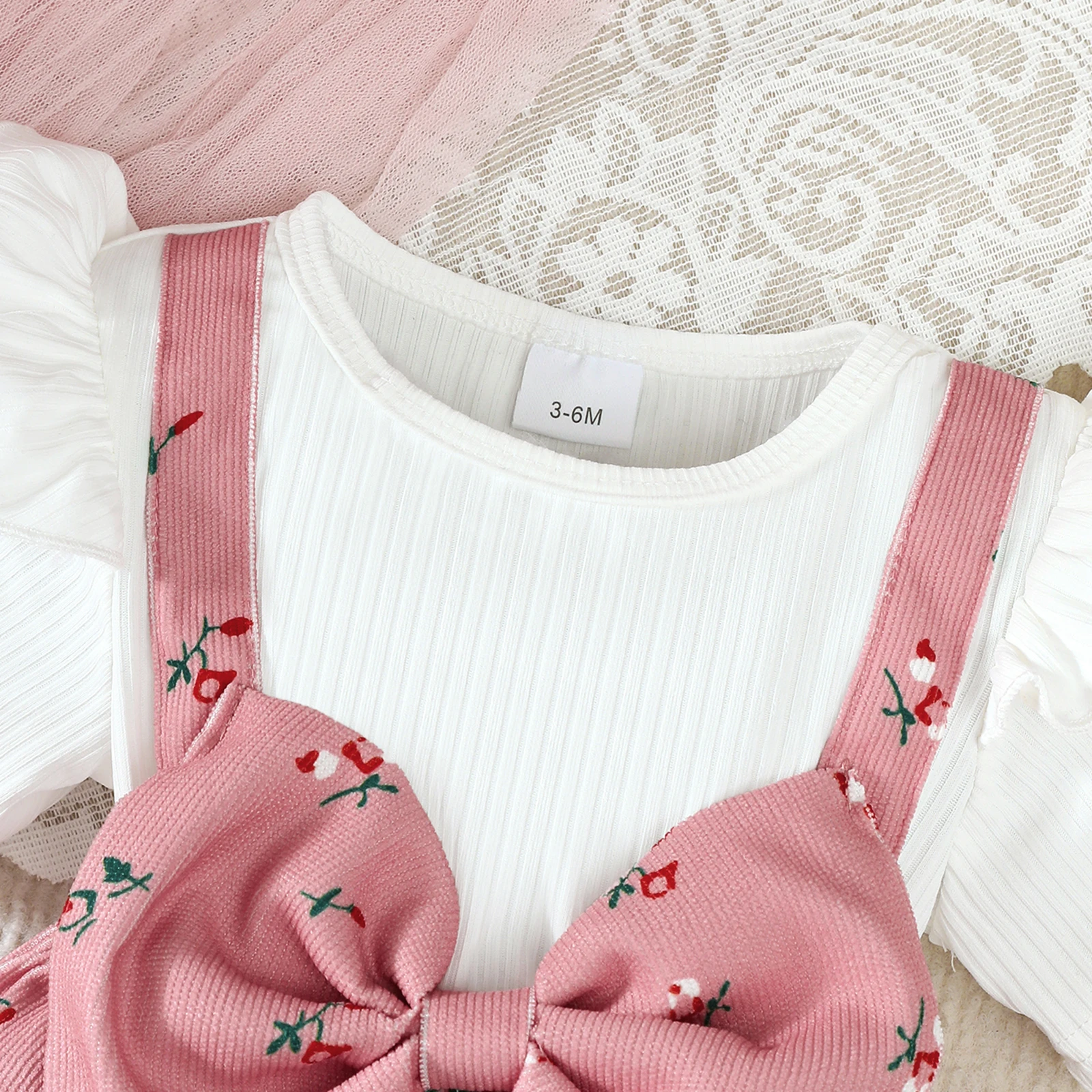 2PCS Infant Baby Girl Pink Cherry Print Ruffle Short Sleeve Dress + Headbandr for 0-2Y Toddler Sweet Summer Princess Dress 3
