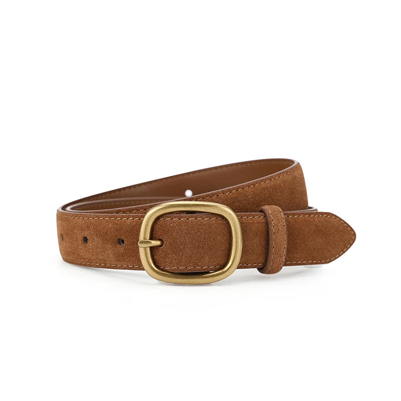 Elegant Women's Suede Cowhide Leather Belt with Metal Buckle - 2.8cm Wide