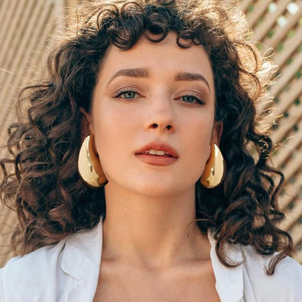 Gold Plated Chunky Hoop Earrings for Women