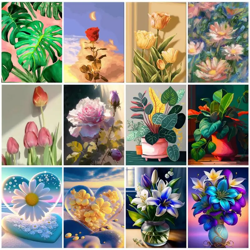 

CHENISTORY Flowers 30x40cm Oil Painting By Numbers DIY Paint By Numbers On Canvas Frameless Digital Home Decor Hand Painting