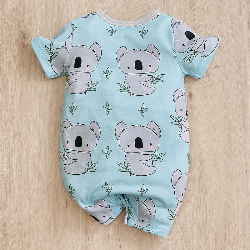 Ropa de bebé recién nacido con estampado de koala azul, mono infantil de moda, pijama de una pieza de manga corta, Pelele de verano