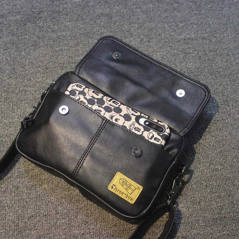 Fashion PU Leather Men's Shoulder Bag Vintage Messenger Bag Korean Style Man Split Crossbody Bags Flip Sling Bag For Male