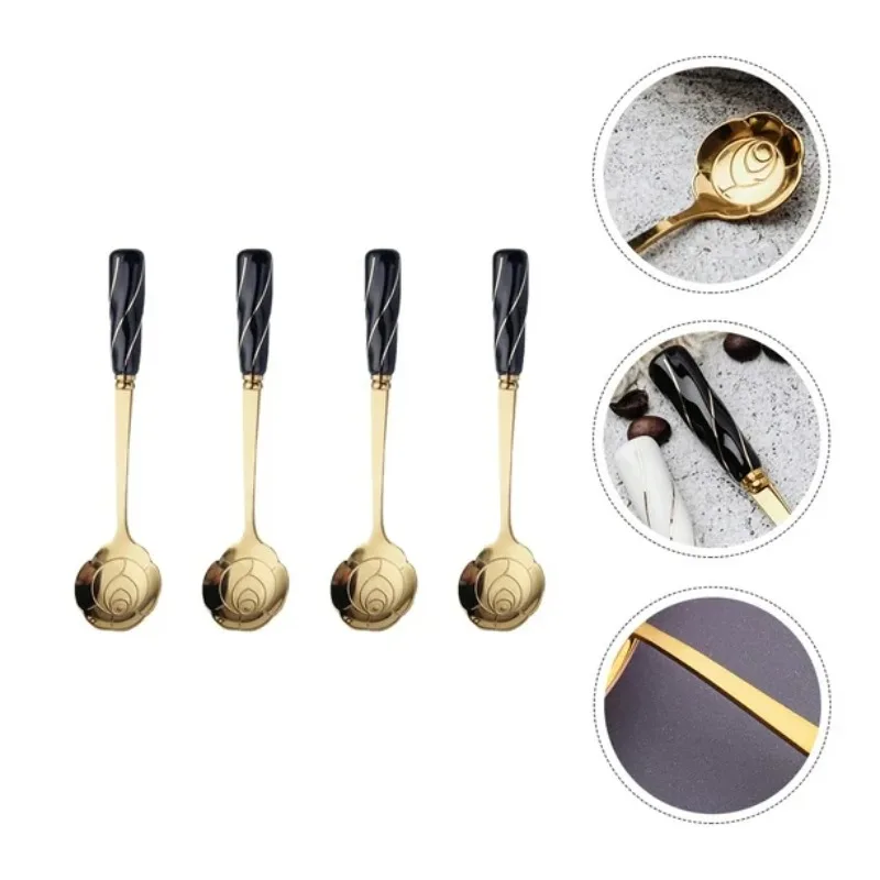 Stainless Steel Flower-Shaped Coffee Scoops Long Handle Creative Cute Spoons for Ice Cream Coffee Tea Desserts Drink Mixing