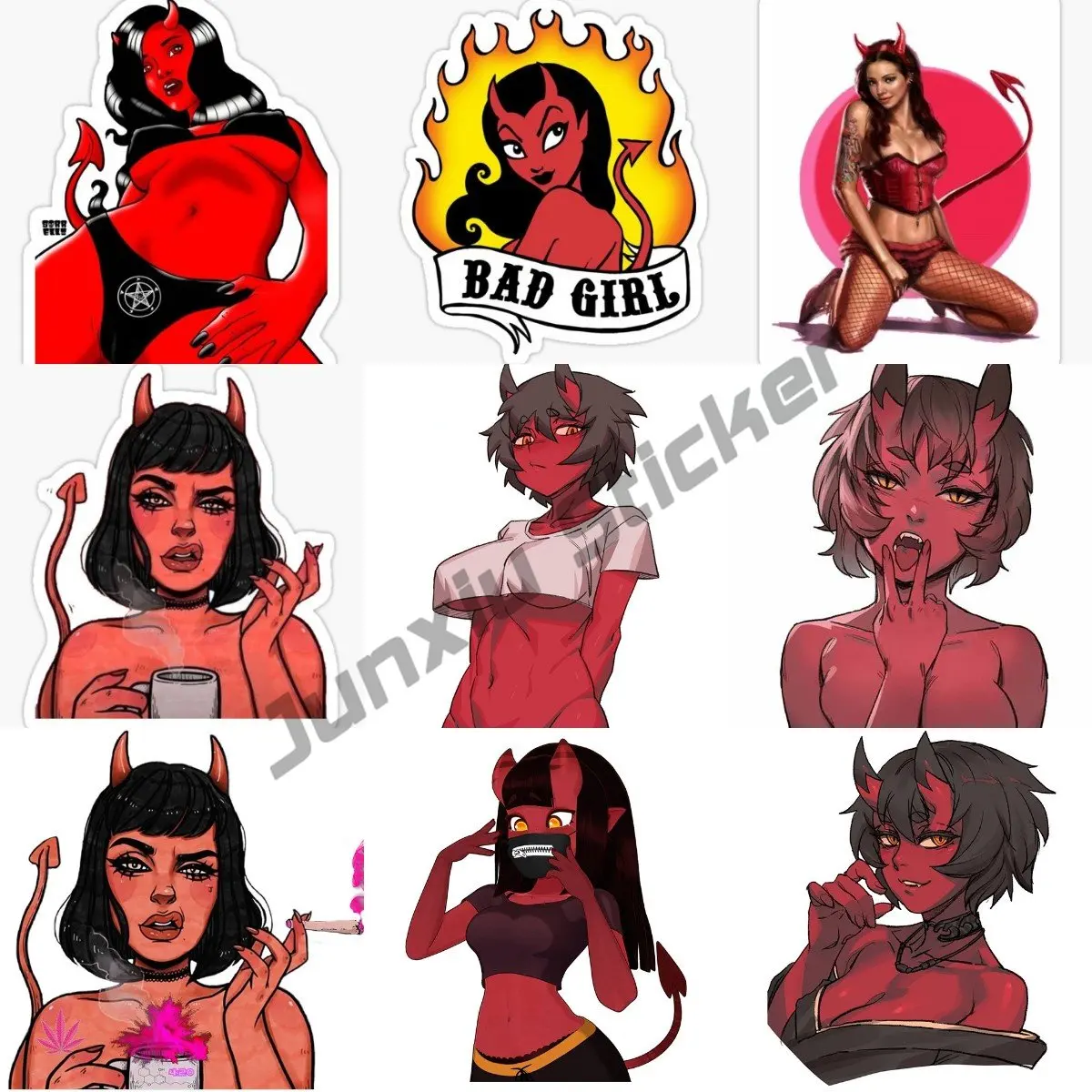 

Индивидуальные автомобильные наклейки Ahegao с изображением девушки дьявола, лицо, багажник, ноутбук, наклейка, мотоцикл JTR RV, окклюзия, царапины, Стайлинг автомобиля, внешний вид
