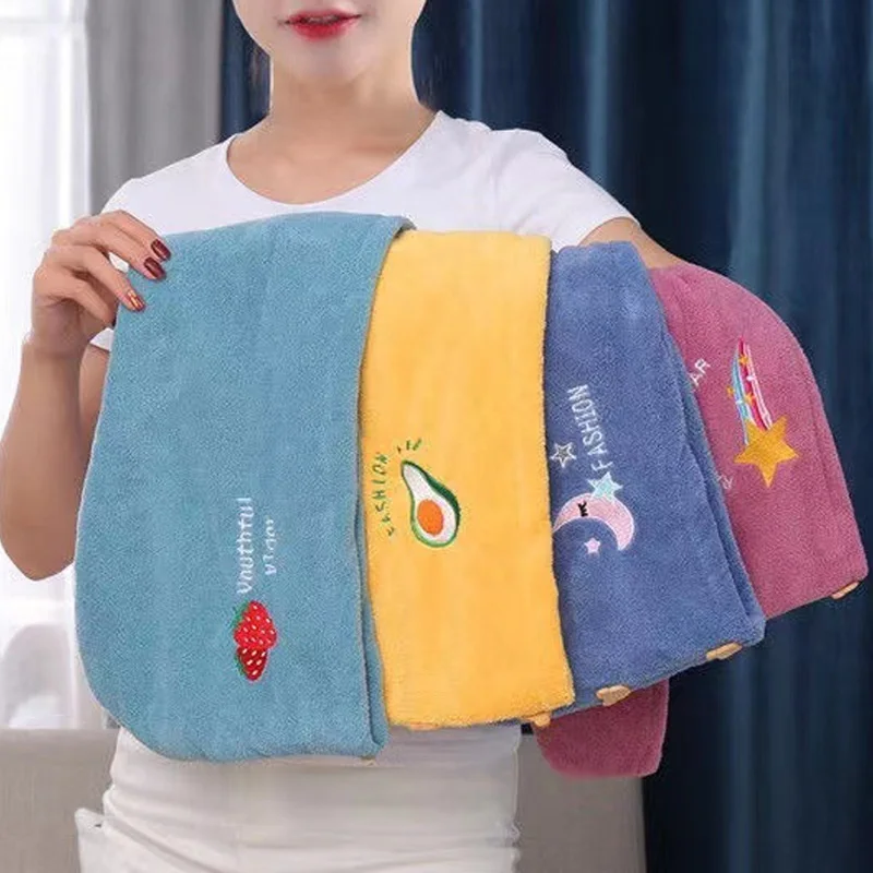 Dry Hair Cap Coral wool thickened Cartoon embroidery absorbent triangle women's shower hair towel