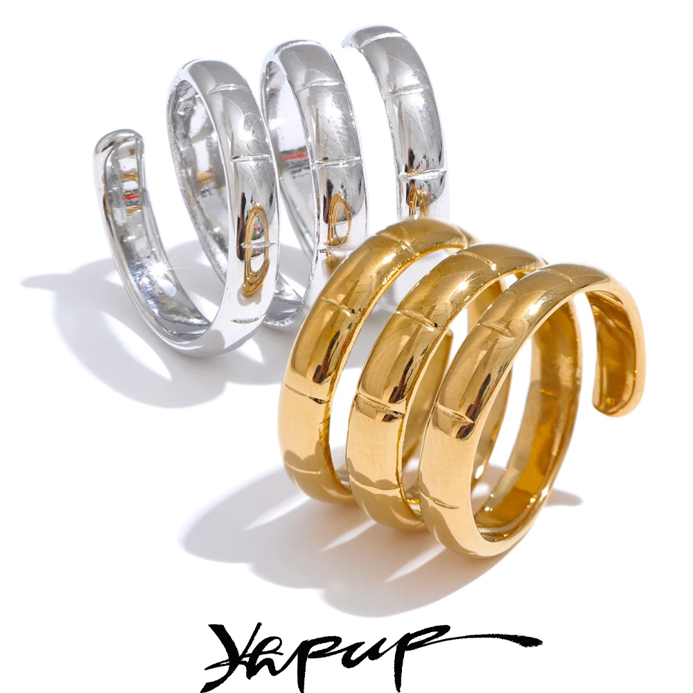 Yhpup Stainless Steel Layered Finger Ring for Women