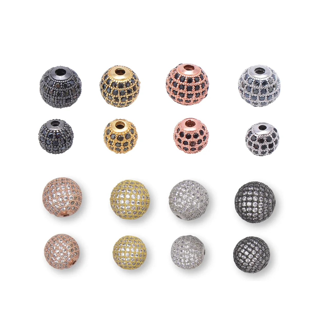 14/16 12 mm Beads for Jewelry Making Paved White Zircon Perforation Beaded Accessories Diy Necklace Bracelet Chains 10 Pieces