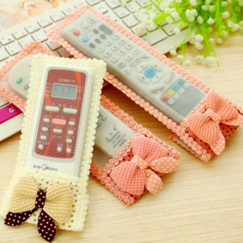 2pcs! Fabric Bowknot Lace Ideo TV Air Condition Remote Control Protector Cover Dust Jacket S / M / L Tv Remotes