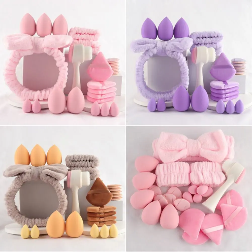 24Pcs/Set Portable Hypoallergenic Vegan Makeup Kit Non-slip Hairband Girls Beauty Tool Makeup Sponge Facial Cleansing Girls Gift