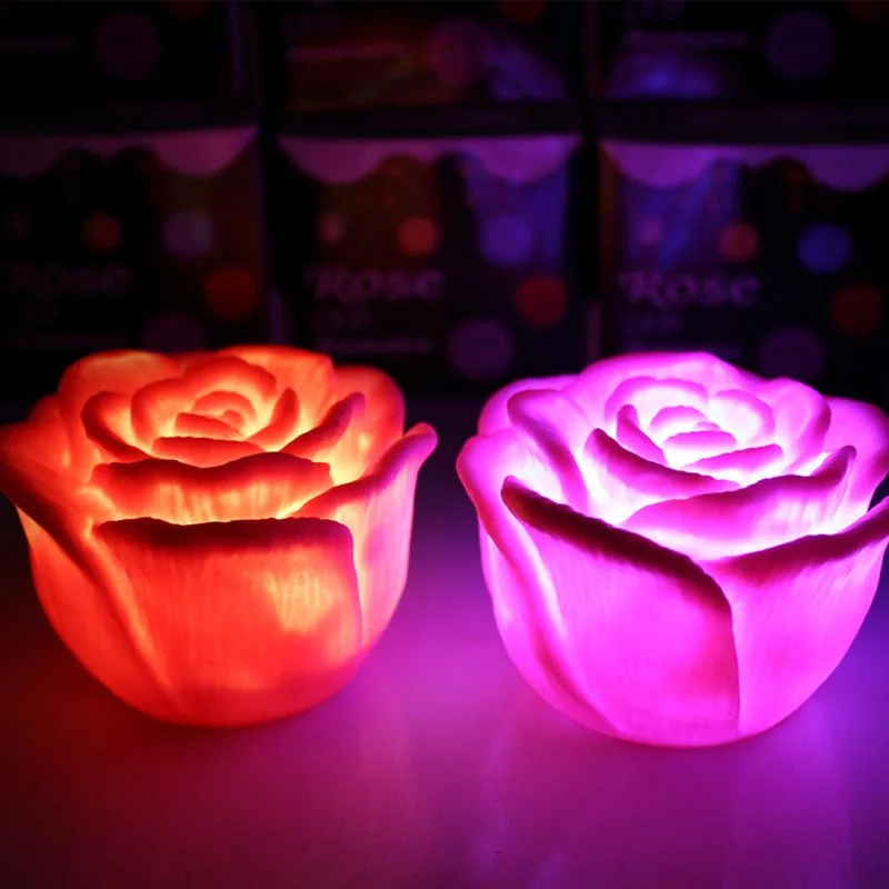 로맨틱 LED 부동 장미 꽃 촛불 밤 빛 다채로운 발렌타인 데이 웨딩 장식 침실 파티 실내 장식