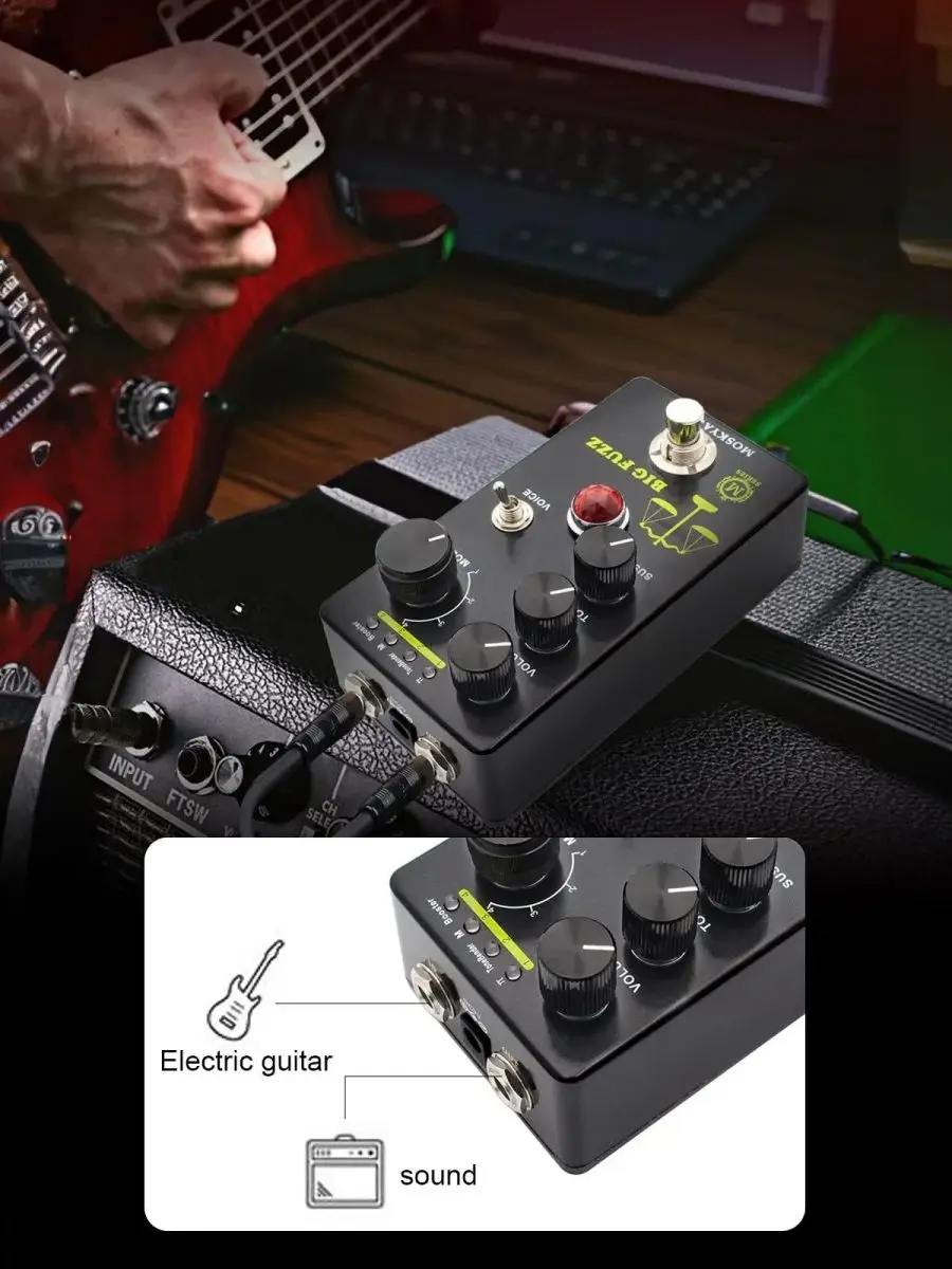 Mosky Big Fuzz Effect Pedal Fuzz Guitar Magnetic Effect Device with 4 Buttons Suitable for Guitar Bass Instrument Accessories 